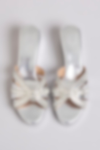 Silver Faux Leather & Suede Heels by stoffa bride at Pernia's Pop Up Shop