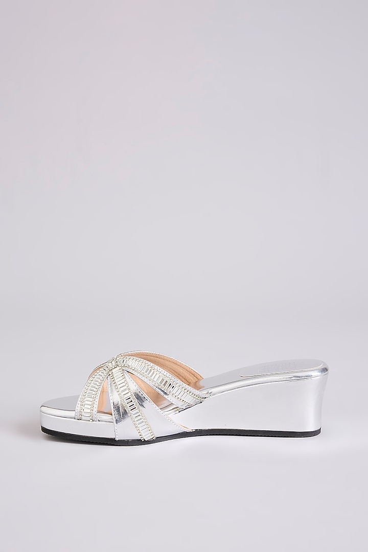 Silver Faux Leather & Suede Heels by stoffa bride at Pernia's Pop Up Shop