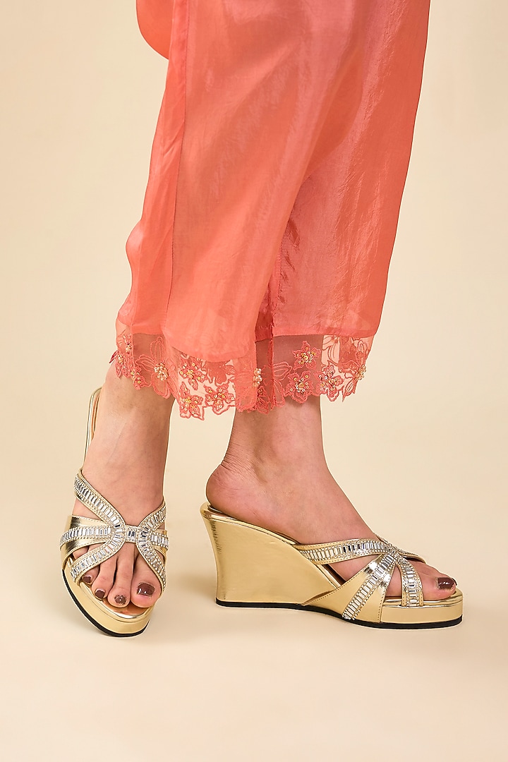 Light Gold Faux Leather Heels by Stoffa Bride at Pernia's Pop Up Shop