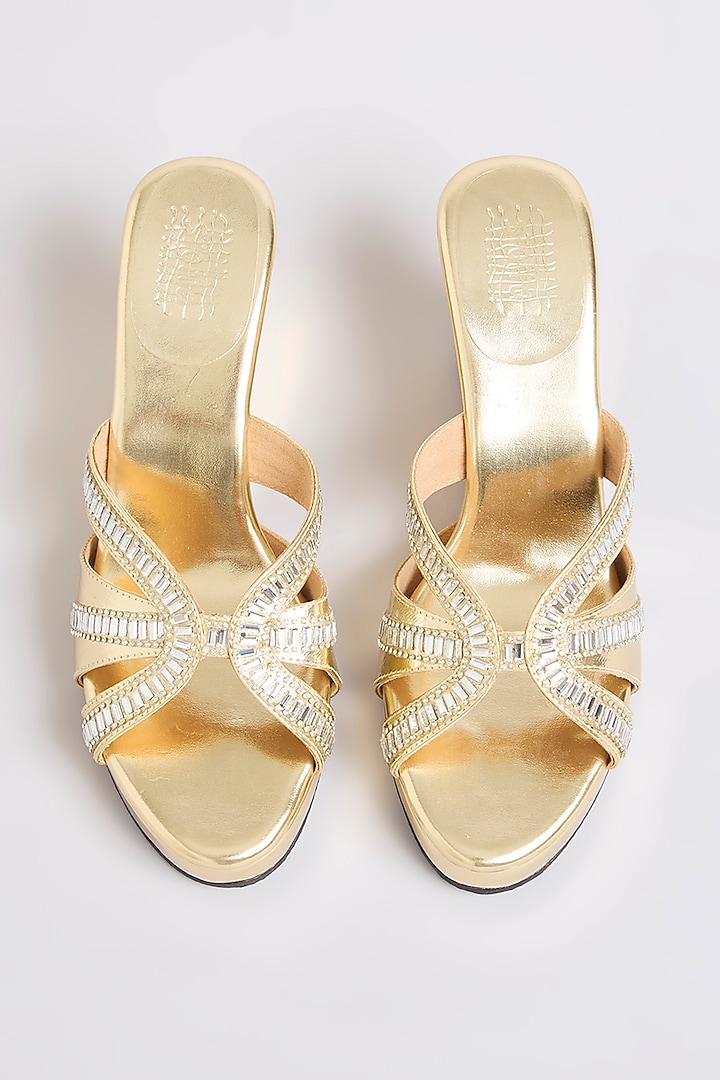 Light Gold Faux Leather Heels by Stoffa Bride at Pernia's Pop Up Shop