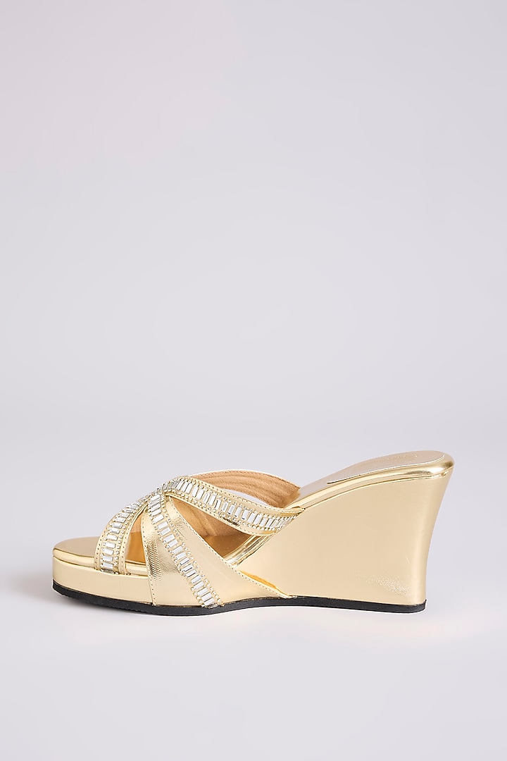 Light Gold Faux Leather Heels by Stoffa Bride at Pernia's Pop Up Shop