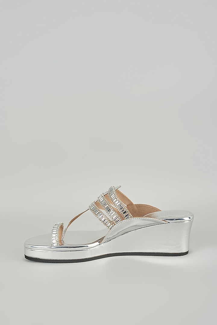 Silver Faux Leather Heels by stoffa bride at Pernia's Pop Up Shop