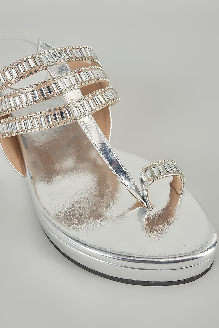 Silver Faux Leather Heels by stoffa bride at Pernia's Pop Up Shop