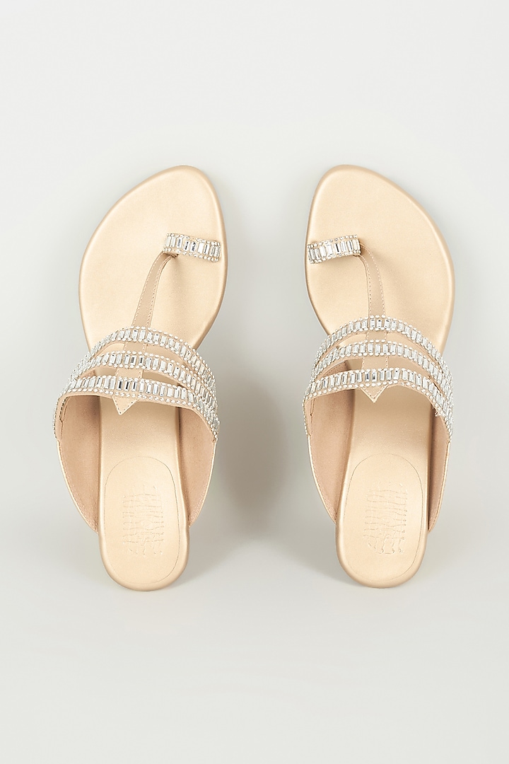 Champagne Faux Leather Heels by Stoffa Bride at Pernia's Pop Up Shop