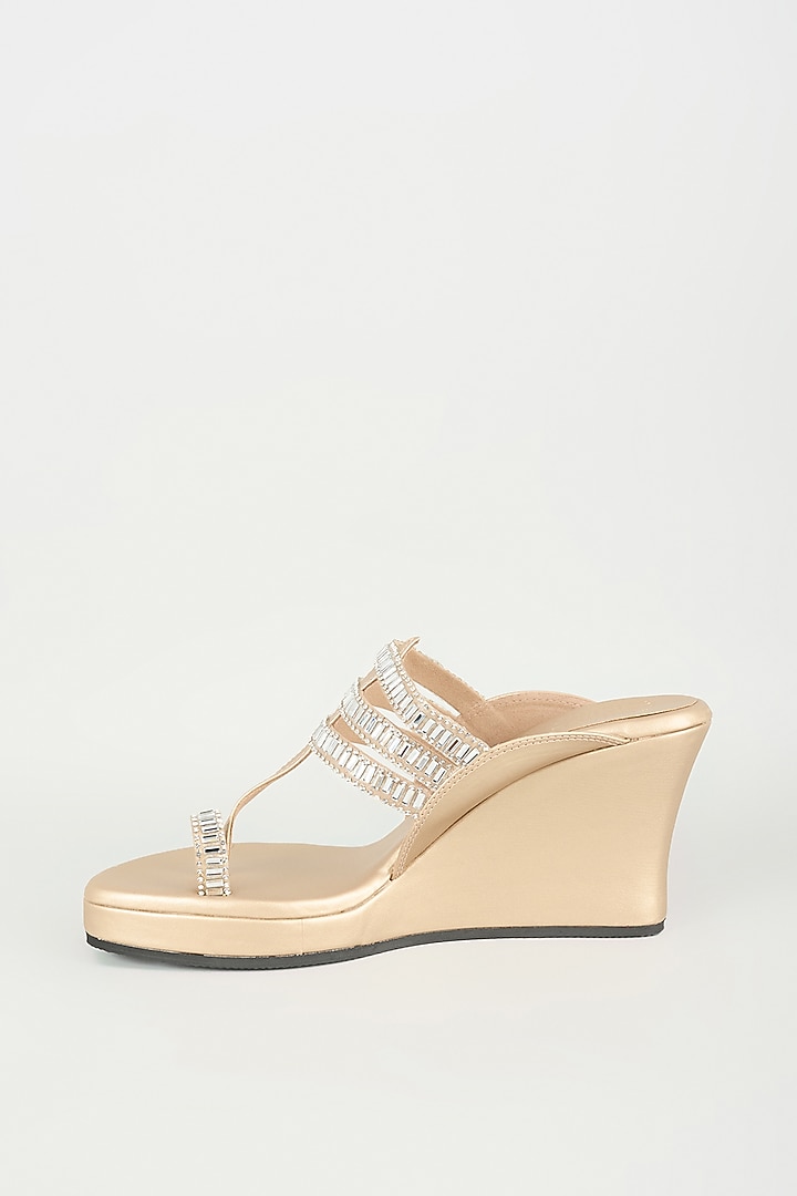 Champagne Faux Leather Heels by Stoffa Bride at Pernia's Pop Up Shop