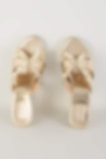 Light Gold Faux Leather Block Heels by stoffa bride at Pernia's Pop Up Shop
