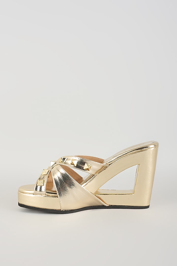 Light Gold Faux Leather Block Heels by stoffa bride at Pernia's Pop Up Shop