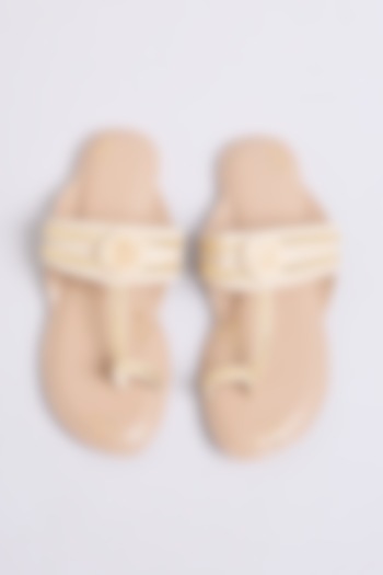 Cream Faux Leather & Suede Flats by stoffa bride at Pernia's Pop Up Shop