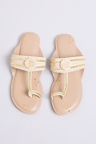Cream Faux Leather & Suede Flats by stoffa bride