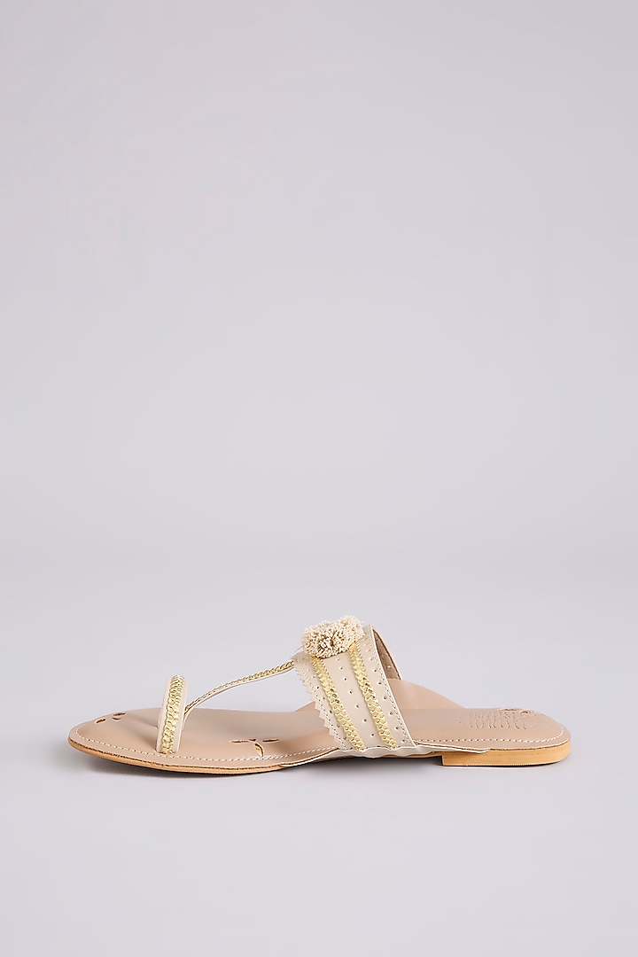 Cream Faux Leather & Suede Flats by stoffa bride at Pernia's Pop Up Shop