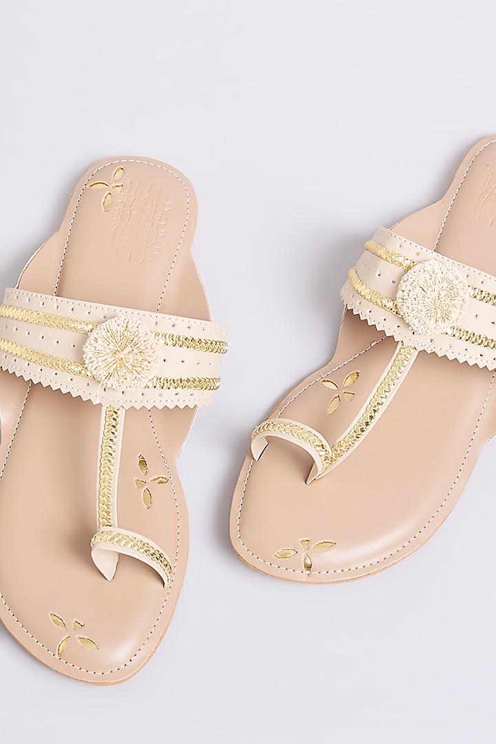Cream Faux Leather & Suede Flats by stoffa bride at Pernia's Pop Up Shop