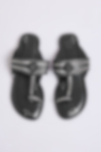 Black Faux Leather & Suede Flats by stoffa bride at Pernia's Pop Up Shop