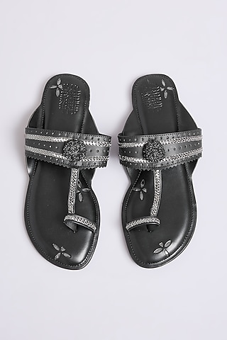 Black Faux Leather & Suede Flats by stoffa bride