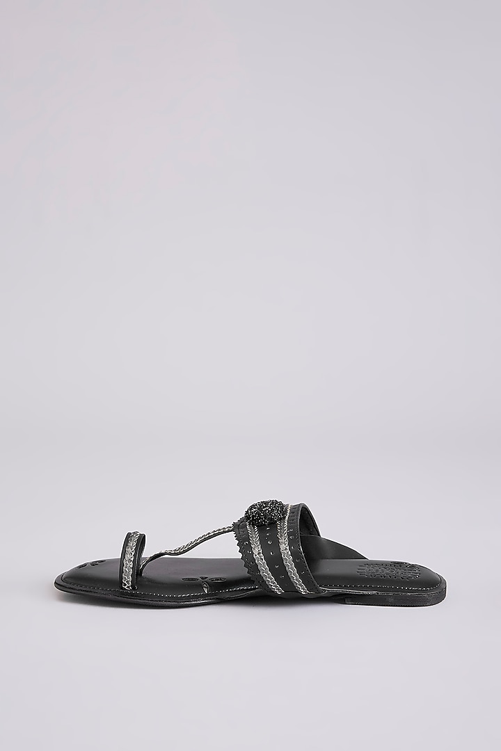 Black Faux Leather & Suede Flats by stoffa bride at Pernia's Pop Up Shop