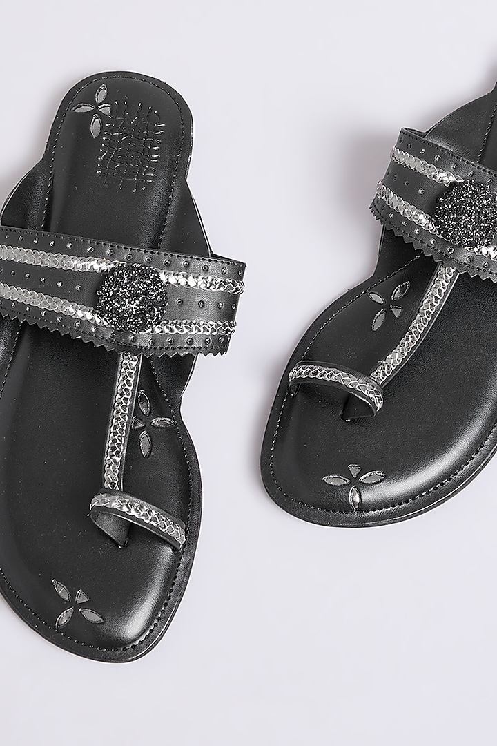 Black Faux Leather & Suede Flats by stoffa bride at Pernia's Pop Up Shop