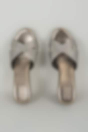 Gunmetal Grey Faux Leather Heels by Stoffa Bride at Pernia's Pop Up Shop