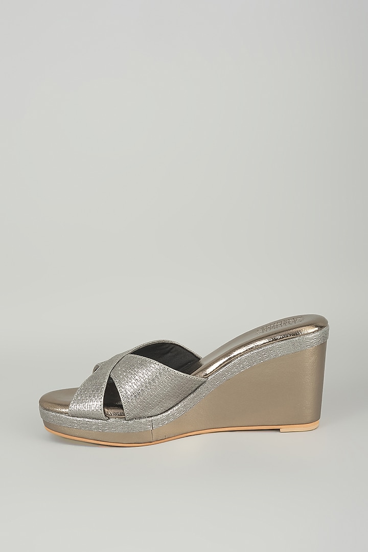 Gunmetal Grey Faux Leather Heels by Stoffa Bride at Pernia's Pop Up Shop
