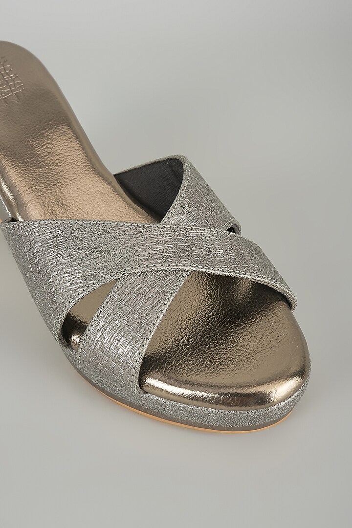Gunmetal Grey Faux Leather Heels by Stoffa Bride at Pernia's Pop Up Shop