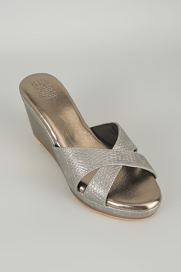 Gunmetal Grey Faux Leather Heels by Stoffa Bride at Pernia's Pop Up Shop