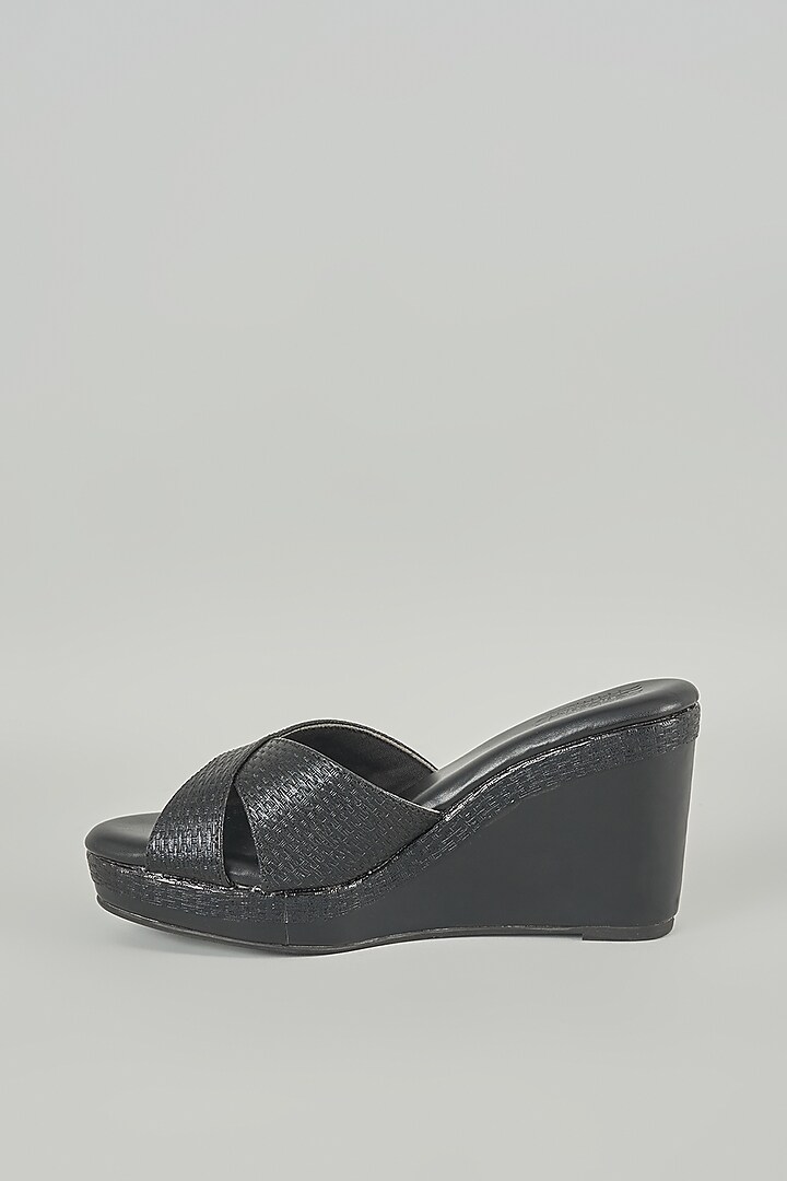 Black Faux Leather Heels by stoffa bride at Pernia's Pop Up Shop
