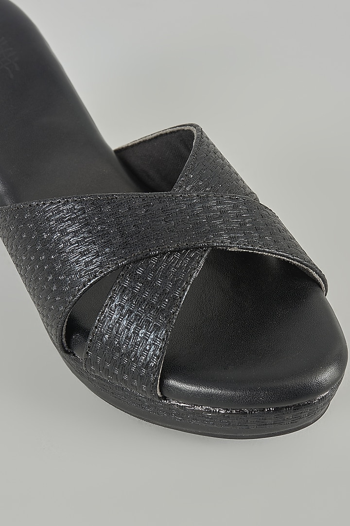 Black Faux Leather Heels by stoffa bride at Pernia's Pop Up Shop
