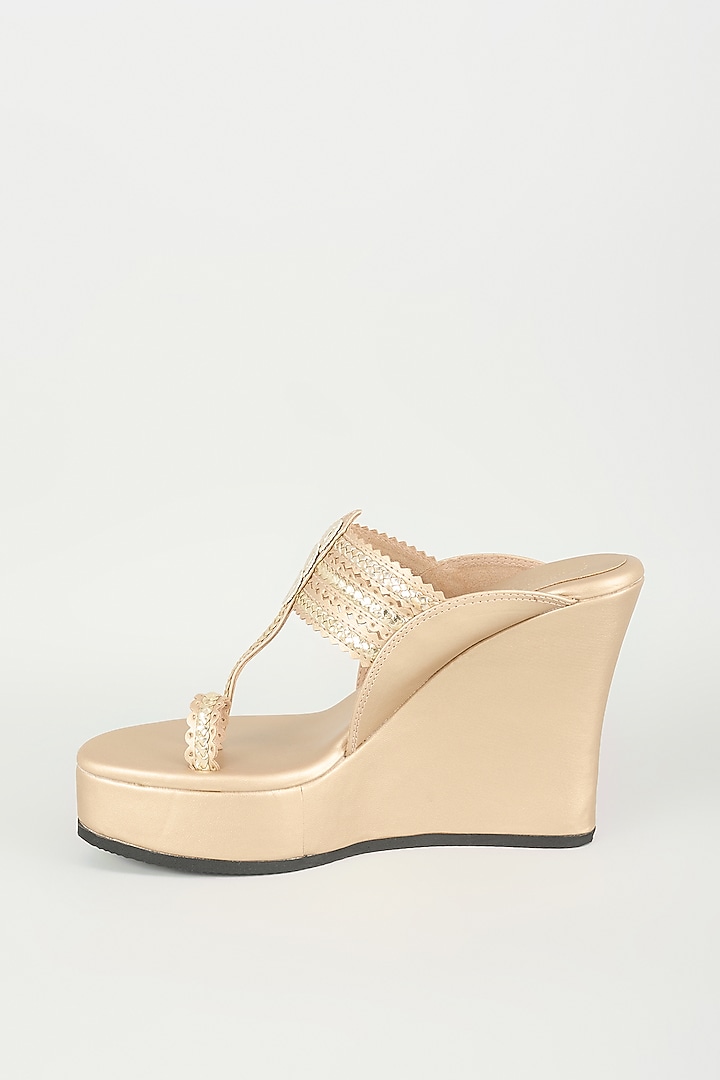 Champagne Faux Leather Heels by Stoffa Bride at Pernia's Pop Up Shop