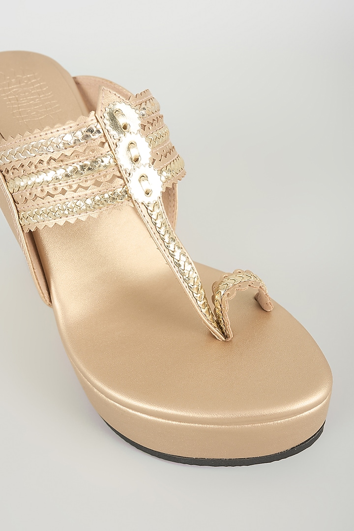 Champagne Faux Leather Heels by Stoffa Bride at Pernia's Pop Up Shop