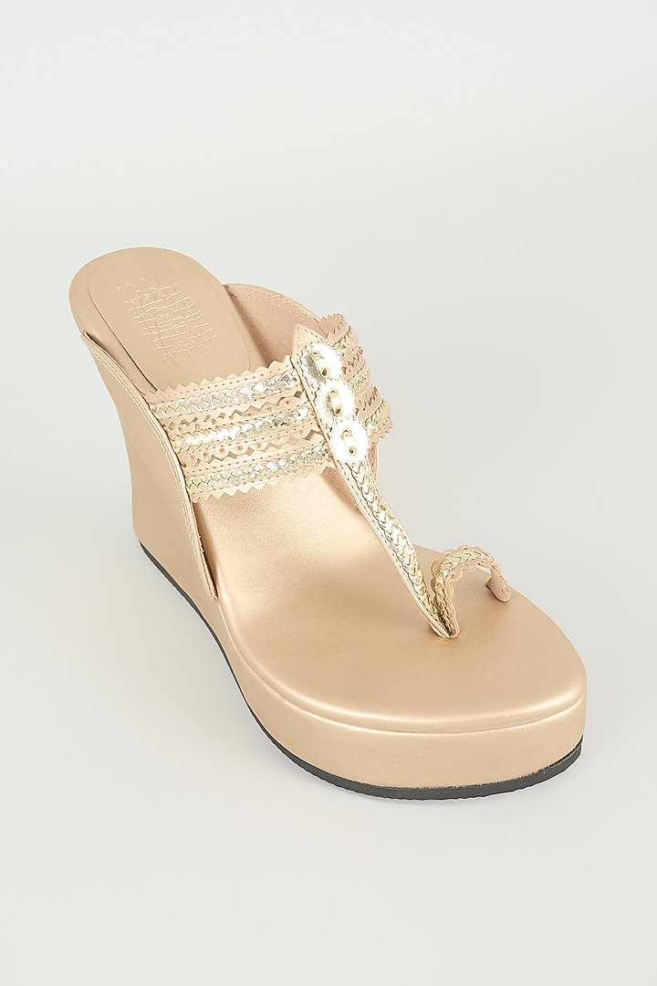 Champagne Faux Leather Heels by Stoffa Bride at Pernia's Pop Up Shop