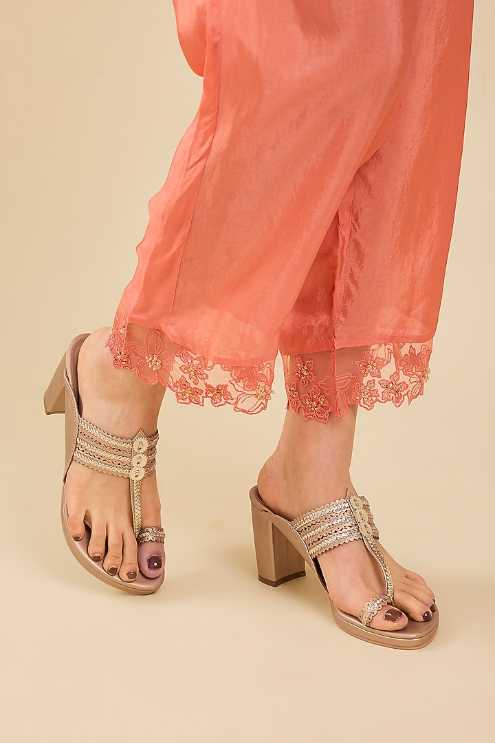 Champagne Faux Leather Heels by Stoffa Bride at Pernia's Pop Up Shop