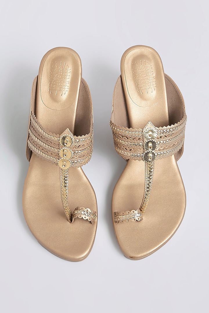 Champagne Faux Leather Heels by Stoffa Bride at Pernia's Pop Up Shop