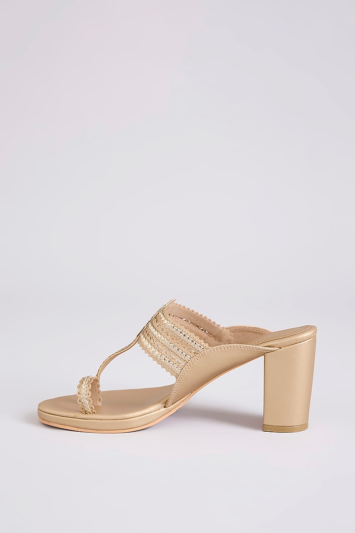 Champagne Faux Leather Heels by Stoffa Bride at Pernia's Pop Up Shop