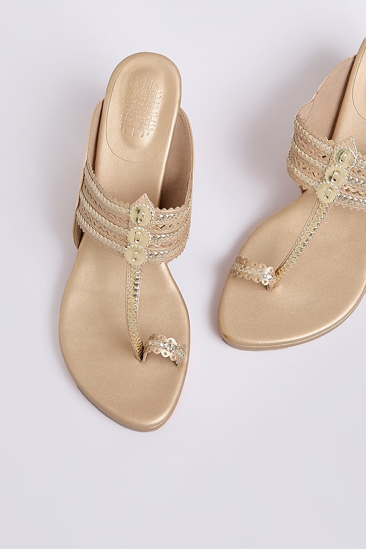 Champagne Faux Leather Heels by Stoffa Bride at Pernia's Pop Up Shop