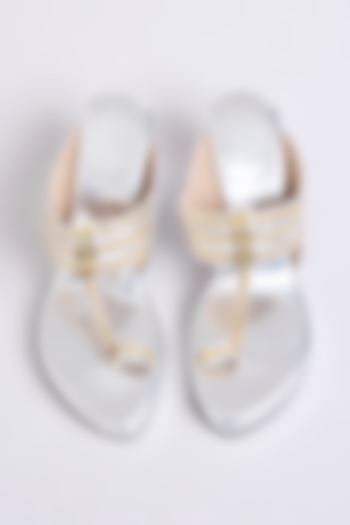 Silver Faux Leather & Suede Heels by stoffa bride at Pernia's Pop Up Shop