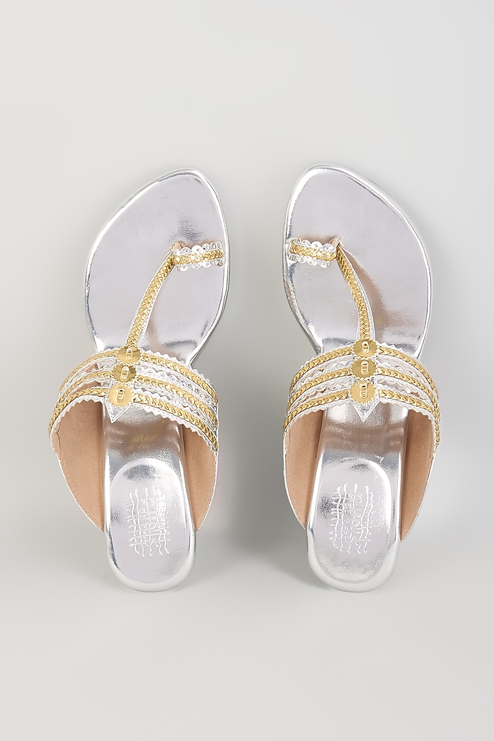 Silver Faux Leather & Suede Heels by stoffa bride at Pernia's Pop Up Shop