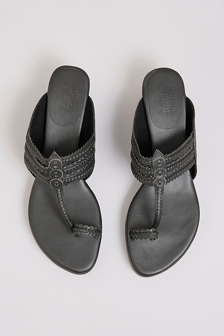 Black Faux Leather Heels by Stoffa Bride at Pernia's Pop Up Shop