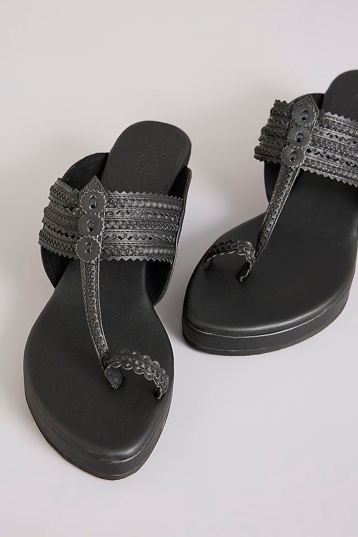 Black Faux Leather Heels by Stoffa Bride at Pernia's Pop Up Shop