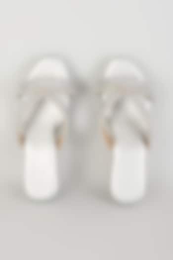 Matte Silver Faux Leather Block Heels by stoffa bride at Pernia's Pop Up Shop
