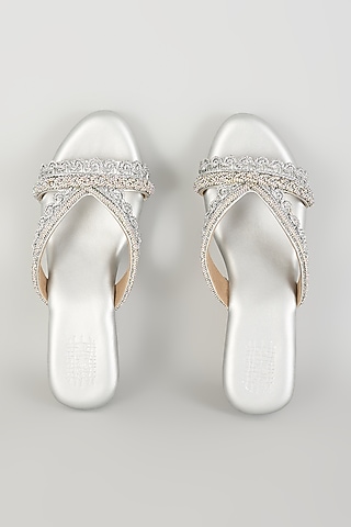 Matte Silver Faux Leather Block Heels by stoffa bride
