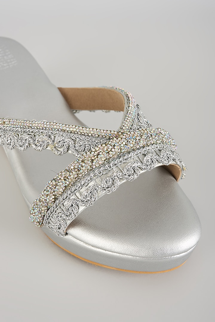 Matte Silver Faux Leather Block Heels by stoffa bride at Pernia's Pop Up Shop