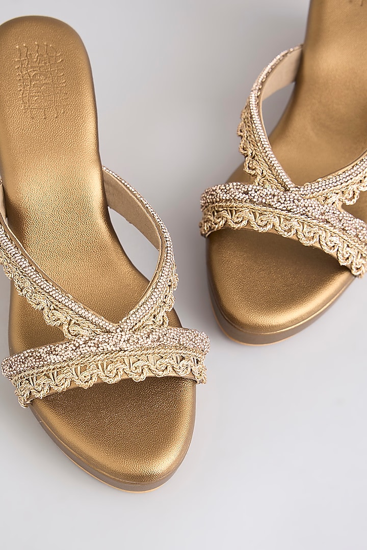 Copper Faux Leather Heels by Stoffa Bride at Pernia's Pop Up Shop