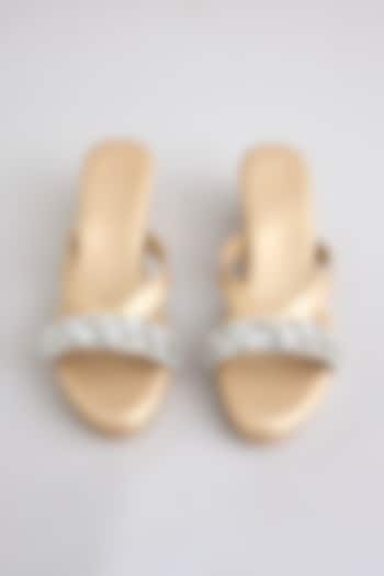 Champagne Faux Leather Heels by Stoffa Bride at Pernia's Pop Up Shop
