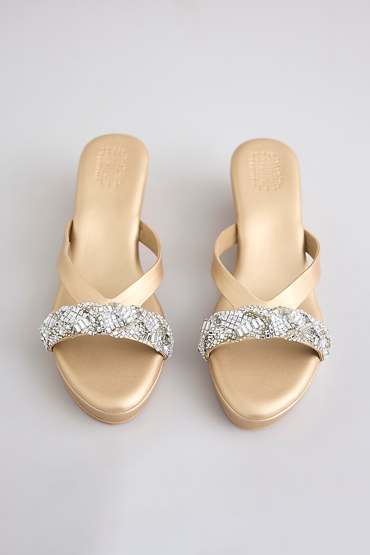 Champagne Faux Leather Heels by Stoffa Bride at Pernia's Pop Up Shop
