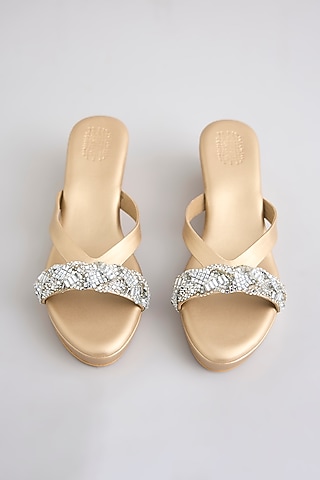 Champagne Faux Leather Heels by Stoffa Bride
