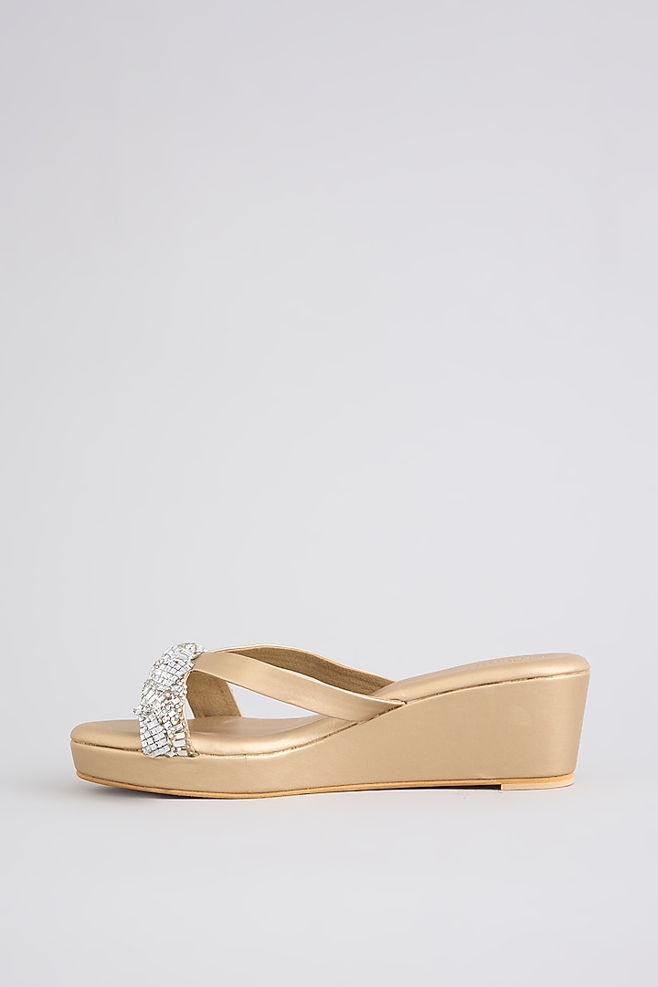 Champagne Faux Leather Heels by Stoffa Bride at Pernia's Pop Up Shop