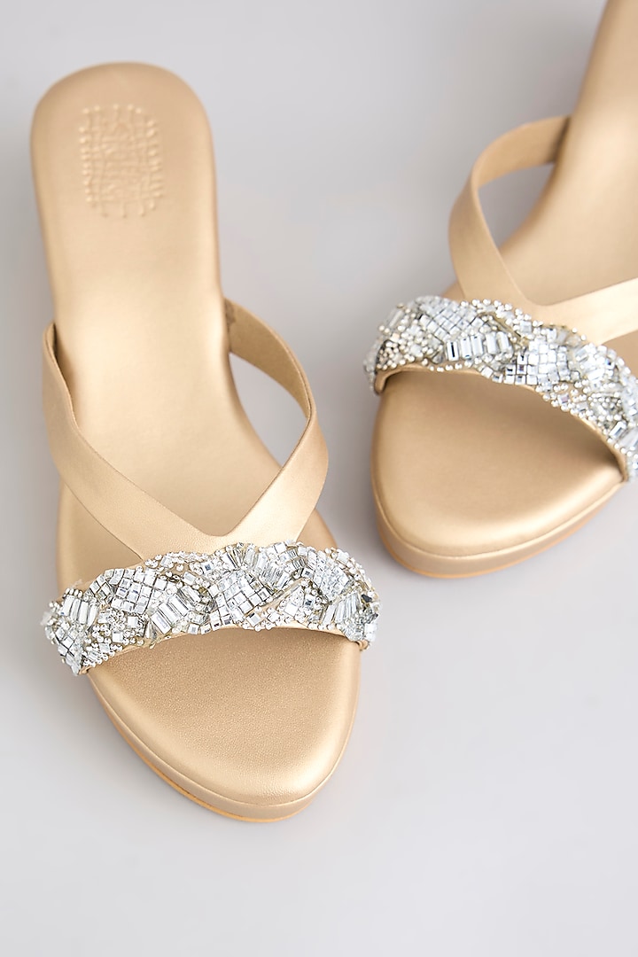 Champagne Faux Leather Heels by Stoffa Bride at Pernia's Pop Up Shop
