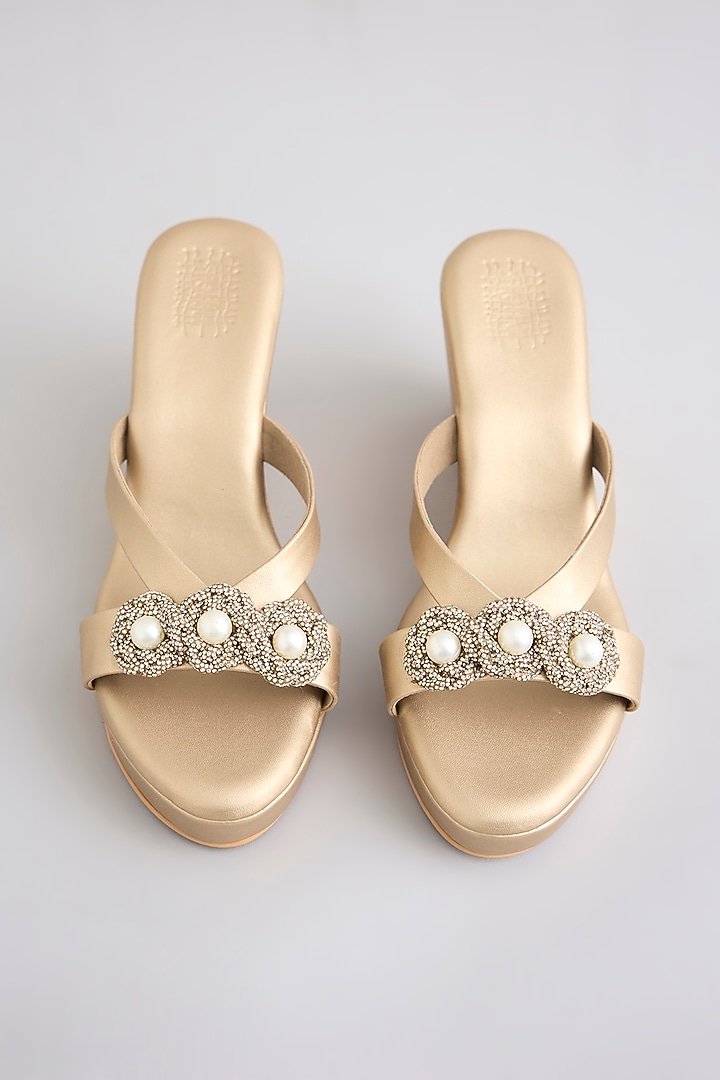 Champagne Faux Leather Heels by Stoffa Bride at Pernia's Pop Up Shop