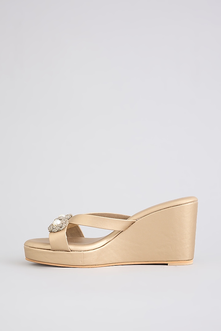 Champagne Faux Leather Heels by Stoffa Bride at Pernia's Pop Up Shop