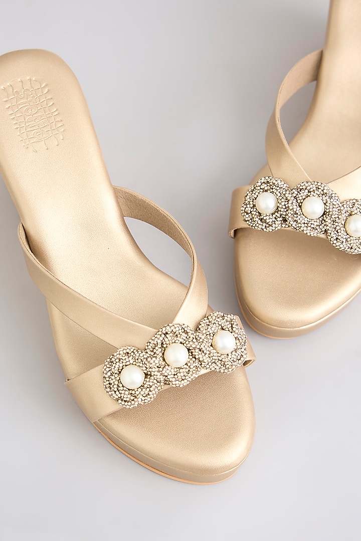 Champagne Faux Leather Heels by Stoffa Bride at Pernia's Pop Up Shop
