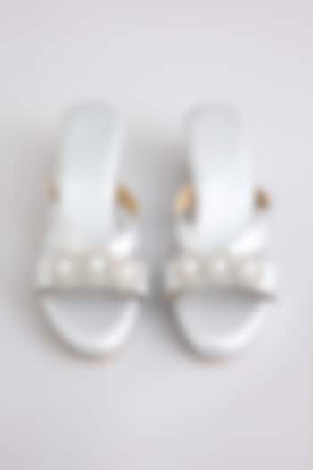 Matte Silver Faux Leather Heels by Stoffa Bride at Pernia's Pop Up Shop