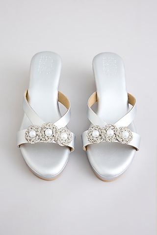Matte Silver Faux Leather Heels by Stoffa Bride